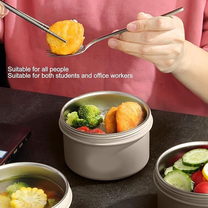 ZJchao Insulated Lunch Box, Thermal Food Container, 316 Stainless Steel Round Sealed Leak Proof, 4 Boxes with Bag