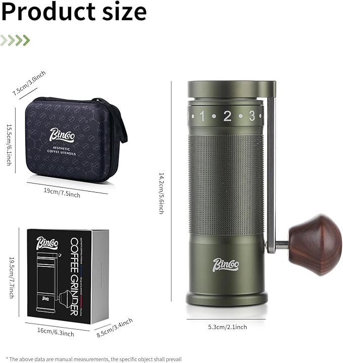Bincoo Manual Coffee Grinder Manual Foldable Handle– Espresso Hand Coffee Grinder Burr,Compact and Portable for Home/Travel/Camping(Green)