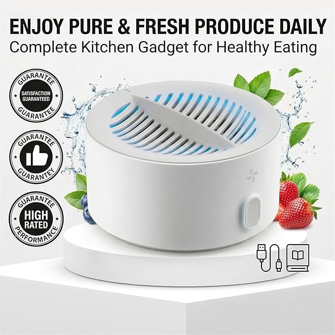 Puribreeze Vegetable Cleaner, Portable Fruit and Vegetable Washing Machine, Cordless Produce Washer, Oh-Ion Food Purifier for Deep Cleaning Surface Residues, For Surface Residues, IPX7 Waterproof