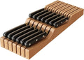 In-Drawer Knife Block Organizer - Bamboo Wood Drawer Knife Organizer-Protecting Knife Organizer Block (Not Included) (Natural, 13 Knives Dock)