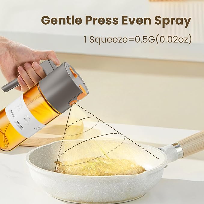 LAKUMIQI 2 in 1 Oil Sprayer for Cooking, 17oz Light-Blocking Glass Spray Bottle with Stickers, Oil Dispenser for Salad, Air Fryer & BBQ