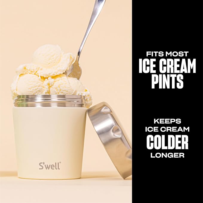 S'well Stainless Steel Ice Cream Chiller, 16oz, Vanilla, Triple Layered Vacuum Insulated Container Keeps Ice Cream Frozen For Up To Four Hours, BPA Free