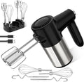 Cordless Electric Hand Mixer, 7 Speed Rechargeable Wireless Handheld Mixer with Eject Button, Long Battery, Quiet Anti-Splash, 6×304 Stainless Steel Attachments & Storage Base for Baking (Black)