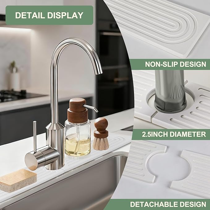 Meiliweser Faucet Mat for Kitchen Sink, Diatomite Quick Drying Stone Mat & Sink Protector, 23.6" x 4" Kitchen Sink Splash Guard, Absorbing Stone Tray for Bathroom Counter (White)