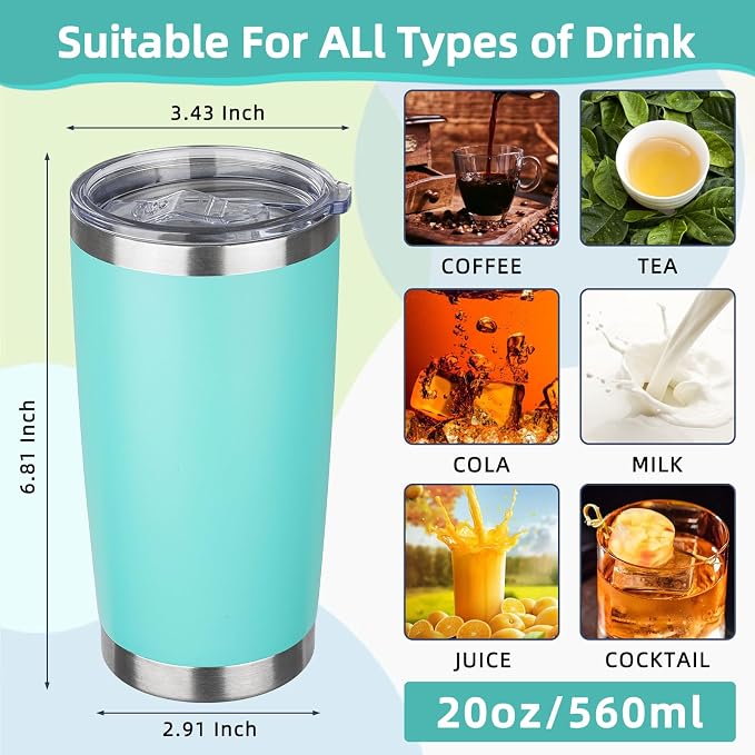 20oz Tumbler with Lid Stainless Steel Insulated Tumblers Travel Coffee Tumbler Bulk Double Wall Vacuum Insulated Water Cup Gifts for Christmas Women Men Her Him Home Office(Teal, 4pack)