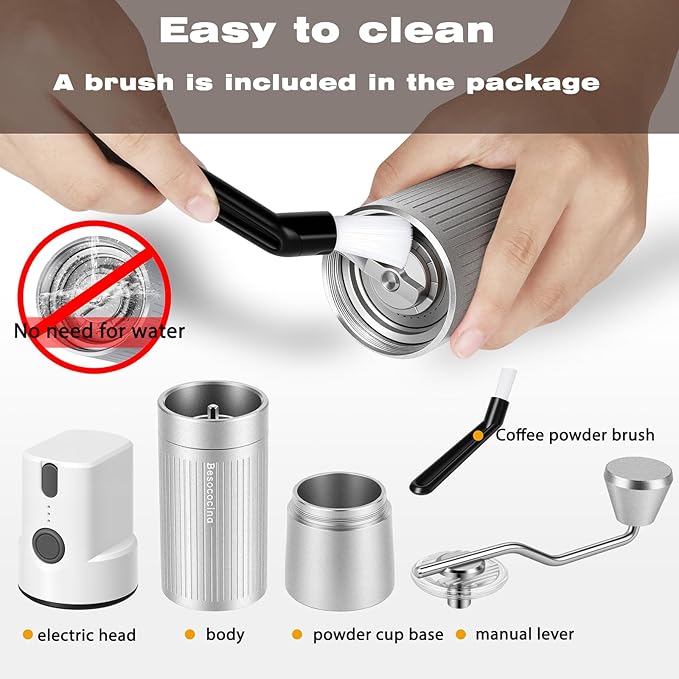 Burr Coffee Grinder Electric and Manual 2 in 1, Manual Burr Coffee Grinder with 40mm Burr, Compact Portable Coffee Grinder for Espresso Coffee, French Press, Home, Travel, Camping