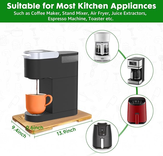 Appliance Slider 360° Rolling Tray for Coffee Maker- Bamboo Coffee Pot Slider Tray Countertop Rotation Sliding Tray with Wheels, Small Appliances Mat (Small 13.9"×9.4")