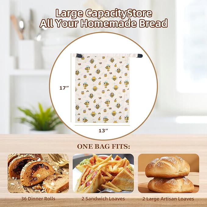 Honeybee Pattern Reusable Beeswax Bread Bags&Coffee Leaf Print Beeswax Wraps for Food