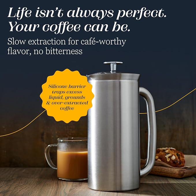 ESPRO Pro P7 Brushed Stainless Steel 304 French Press Coffee Maker for Dad, Patented Double Walled Micro-Filter, Insulated Grit-Free Brew, Heat Resistant BPA Free, 32oz