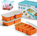4 Pack Silicone Freezer Trays with Lid - Multi-Size 1-Cup & 2-Cup Portions, Food-Grade Silicone Freezer Molds for Soup & Meal Prep - Large Freezer Storage Containers, Oven & Dishwasher Safe - Orange