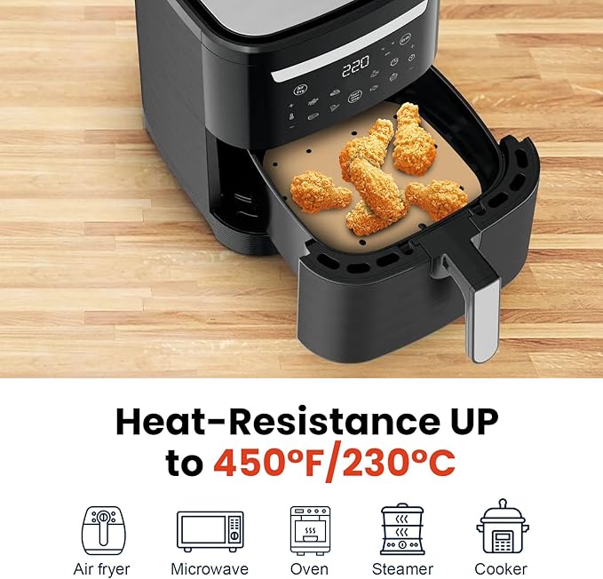 400PCS 6.3 Inch Square Air Fryer Parchment Paper Liners Disposable, Unbleached, Perforated Steamer Liners for 2-5QT Basket Air Fryer, Microwave Oven, Frying Pan, Plate