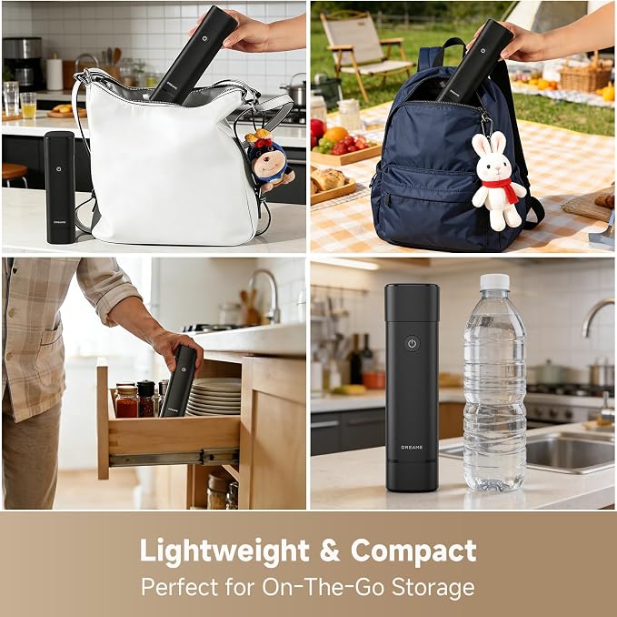 DREAME VH20 Handheld Vacuum Sealer Machine for Food with 30 Reusable Vacuum Bags, Compact Food Vacuum Sealer, Auto Stop, Rechargeable Food Sealer Saver, Dry & Moist Modes, For Container & Wine Bottles