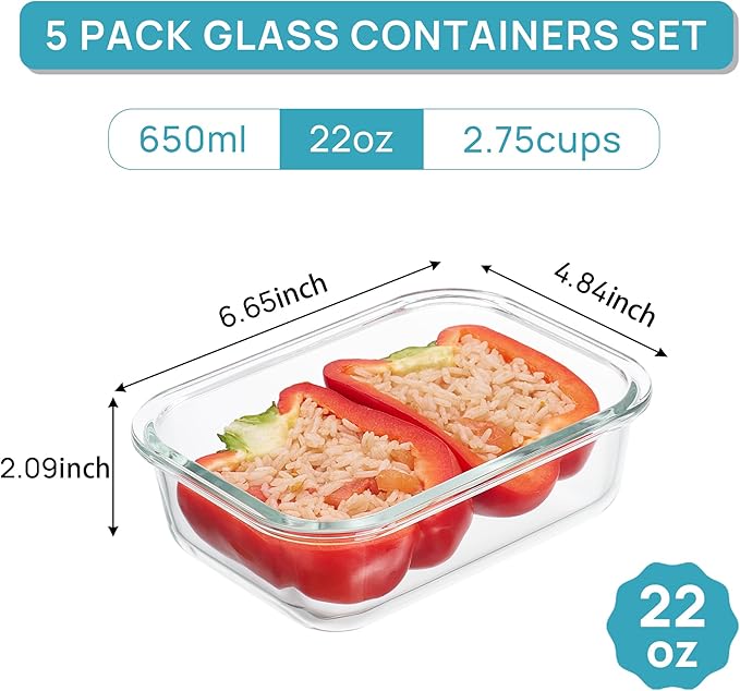 Vtopmart Large Glass Food Storage Containers with Airtight Lids