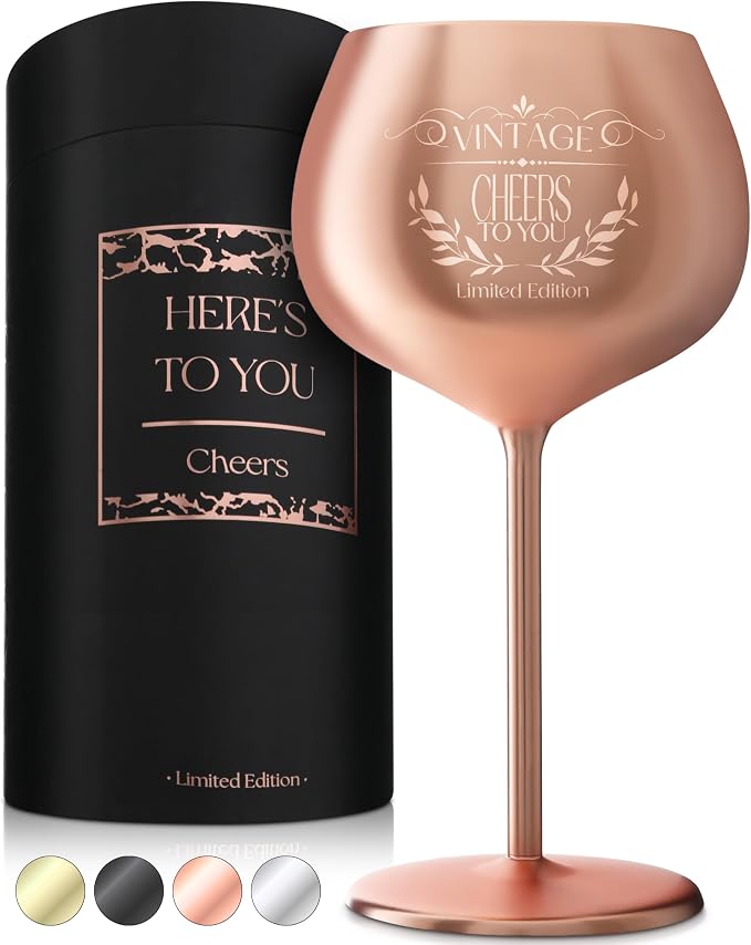 Gusto Nostro Cheers to You Birthday Wine Glass with Engraved Vintage Quote, Luxury Box - Unique Gifts for Women and Men Any Age - Cool Birthday Gift Ideas - Classy Retirement Gifts for Women/Men