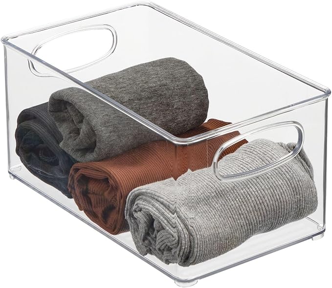 mDesign Plastic Home Closet Organizer - Basket Storage Holder Bin w/ Handles for Bedroom, Bathroom, Cabinet Shelves, Entryway, and Hallway - Holds Sweaters, Purses - Ligne Collection - 8 Pack - Clear