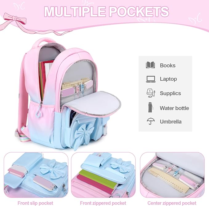 DIGOBAY Girls Backpack - Includes 14oz Insulated Water Bottle, Girls School Backpack Set with Lunch Bag & Pencil Case, Girl Teens for Elementary Preschool Middle School