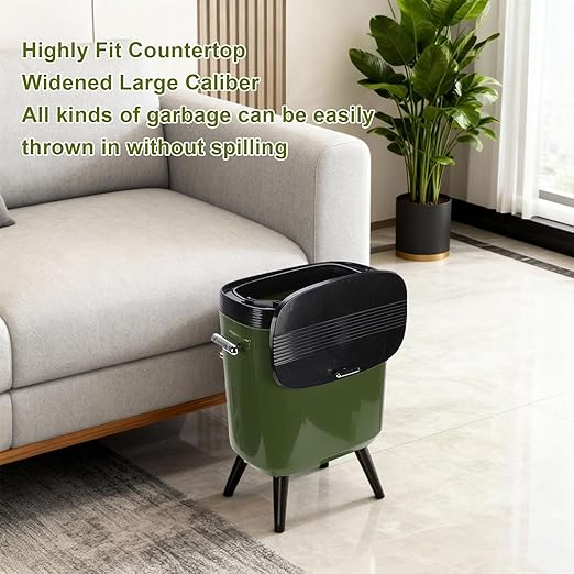 Tall Trash Can with Wheels, 15L Large Capacity Narrow Garbage Can with Elevated Legs, Trash Bin for Kitchen Bathroom Living Room Office (Green)