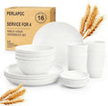 Wheat Straw Plates and Bowls Sets of 16，Unbreakable Dinnerware Sets for 4, Microwave & Dishwasher Safe Kids Dish Set for Kitchen, Outdoor, Camping, Party, RV- White