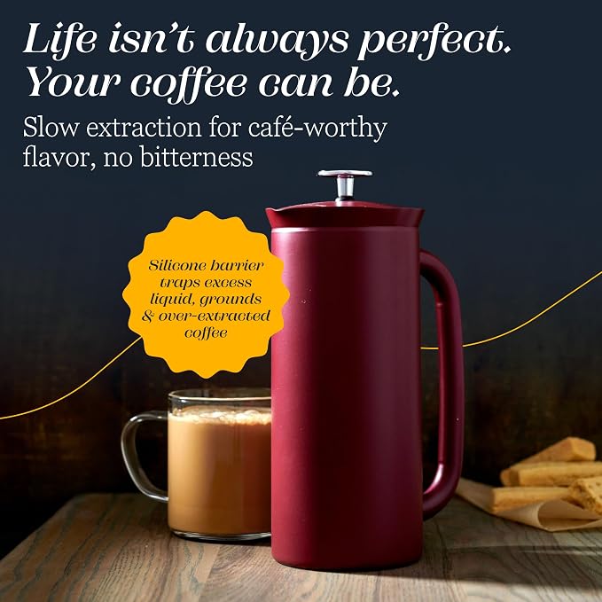 ESPRO Pro P7 French Press Coffee Maker - Double-Walled Stainless Steel Insulated with Micro-Filter - Cranberry, 32oz