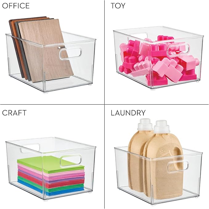 iDesign Small Stackable Plastic Bathroom Storage Bin with Handles - Set of 2 - Clear - Made in USA