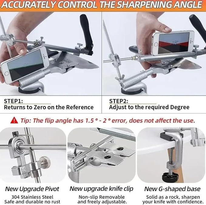 Professional Knife Sharpener with 11 Whetstones, Knife Sharpener Professional Stainless Steel Kitchen Chef Knife Sharpener Home Knife Sharpening Kit Abrasive Holding System Tools, Silver