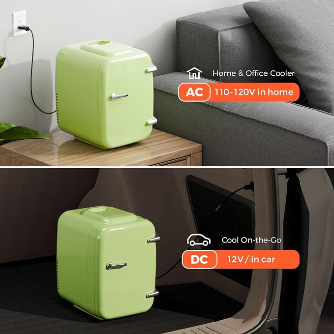 Mini Fridge for Bedroom - 4 Liter/6 Can Mini Makeup Fridge, 110V AC/ 12V DC Portable Thermoelectric Cooler&Warmer for Skincare, Drink, Cosmetic, Medicine, Small fridge for Bedroom, Office, Dorm, Car