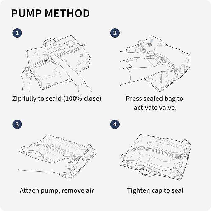 Vacuum Seal Bags for Travel with Pump, Navy, 20+24 | Reusable Nylon, Compression Packing Cubes, Odor & Waterproof, Space Saving for Suitcase & Backpack, 2 Pcs