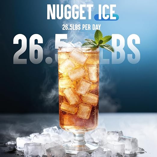 INOVIVA Nugget Ice Makers Countertop – 6 Mins Fast Ice Production, FLASHCHILL™, 26.5 LBS/Day, Self-Cleaning, Compact Portable Design, Ideal for Home, Office & Parties