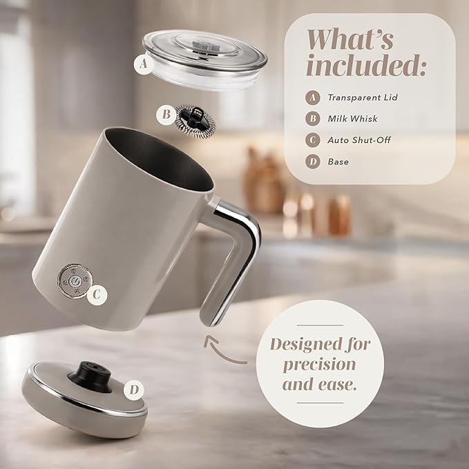 COOK WITH COLOR 4-in-1 Electric Milk Steamer and Frother - 2-Minute Heating and Frothing, Hot and Cold Foam Maker for Coffee, Latte, Cappuccino, Macchiato, Milk Warmer, Auto Shut Off, Sand