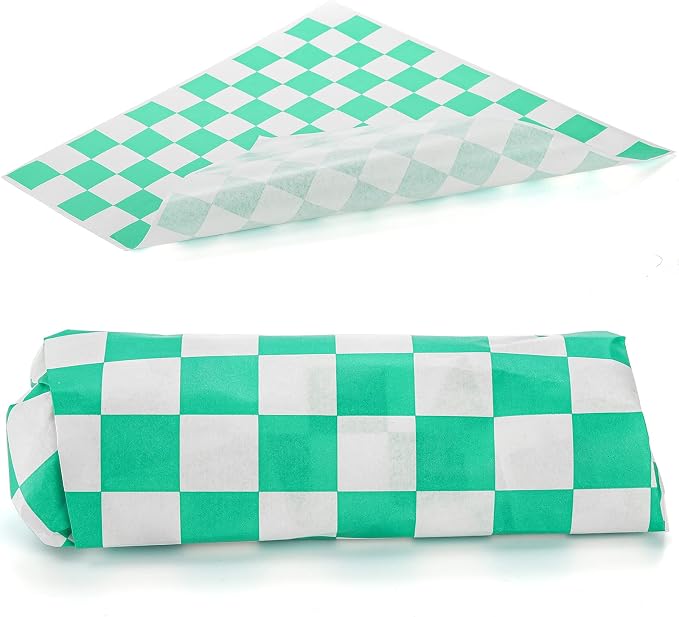 Fasmov 1000 Sheets 12 x 12 inches Sandwich Paper Deli Basket Liner Wrap Food Basket Liners Wrapping Checkered Sheets, Green & White