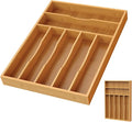 Bamboo Silverware Organizer, Bamboo Kitchen Drawer Cutlery Organizer, Utensil Holder, Flatware Organizer Tray (15.8"x11.7"x1.6")