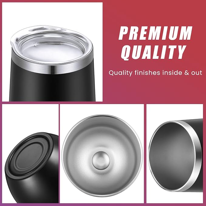 Remagr 16 Pack Stainless Steel Wine Tumblers 12 oz Insulated Vacuum Wine Cup Set Double Wall Stainless Steel Stemless Mug Glasses for Coffee Soda Whiskey Outdoor Travel (Black)