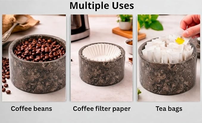 Marble Coffee Filter Holder – 6 inch Handmade Oceanic Coffee Filter Holder with Lid, Storage Organizer for Kitchen Countertop & Bar Decor