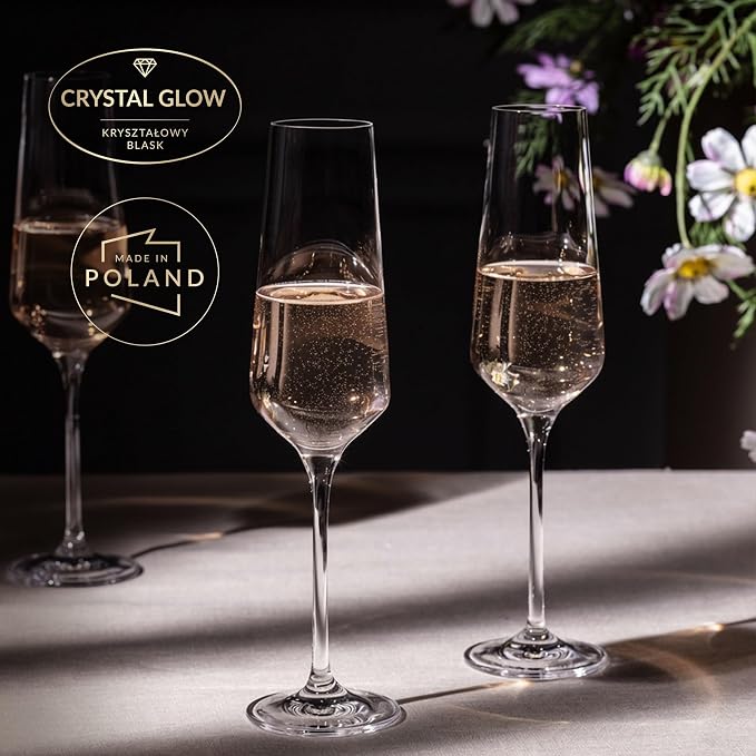 KROSNO Crystal Champagne Flute Glass | Set of 6 | 6.1 oz | Avant-Garde Collection | Perfect for Home, Restaurants and Parties | Dishwasher Safe