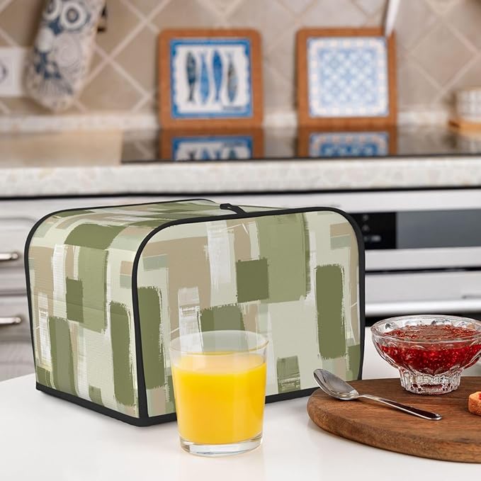 Toaster Cover 4 Slice Modern Art Geometric Sage Green Kitchen Small Appliance Covers with Pockets Dust and Fingerprint Protection