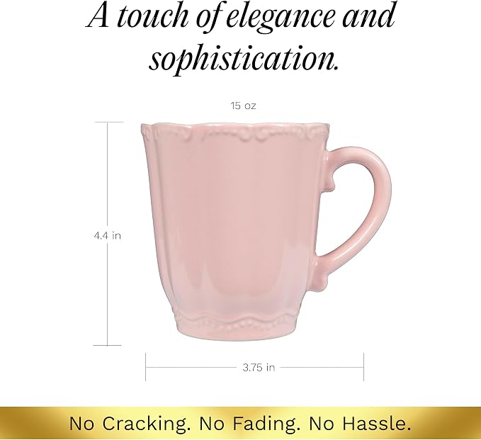 SANGO Bethany Pink Mugs Set of 4, 15 oz Stoneware Pink Coffee Mugs, Vibrant Ceramic Drinkware for Coffee, Tea or Cocoa, Durable Everyday Cups, Dishwasher & Microwave Safe, Kitchen Mug Set