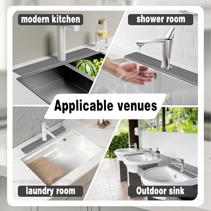 Kitchen Sink Splash Guard - Diatomite Kitchen Faucet Absorbent Mat,Faucet Mat for Kitchen Sink,Super Absorbent,Prevents Moisture Buildup-Diatomaceous Fast Drying Stone Sink Tray(Gray, 15.7" X 3.9")