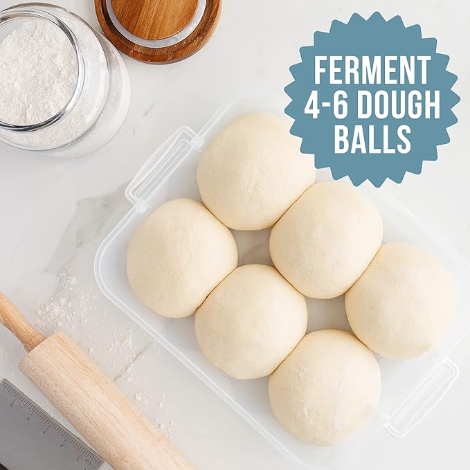 Chef Pomodoro Dough Proofing Box 14x11-In, 4-6 Proofing Balls, Blue 2-Pack | Household Pizza and Bread Dough Preparation Container With Lid, Featuring a Convenient Carry Handle for Easy Daily Carrying