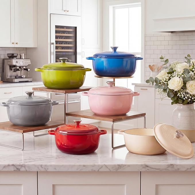 DUMOS Cast Iron Dutch Oven, 6 Quart Pot with Lid, Enameled Heavy Duty Cookware, Oven Safe to 500°F, Perfect for Bread Baking, Braising, Stews and Roasting, Moisture Sealing Lid with Dual Handles, Gradient Blue
