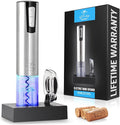 Zulay Kitchen Electric 3-in-1 Wine Bottle Opener Set – with Foil Cutter, USB Rechargeable Corkscrew, Automatic, Cordless, Sleek Stainless Steel Design for Home, Bar & Gifting, for Wine Lovers