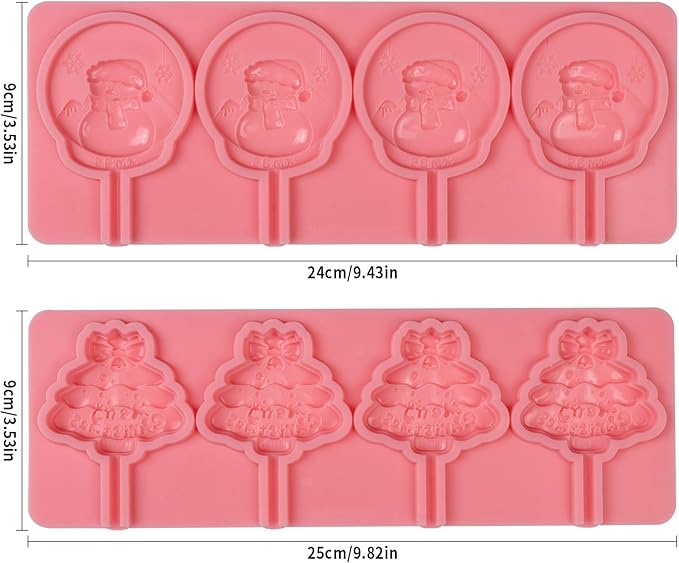 KALAIEN 2 Pack Christmas Lollipop Molds Set, Christmas Silicone Molds Candy Gummy Mold for Chocolate with 100pcs Lollypop Sucker Sticks