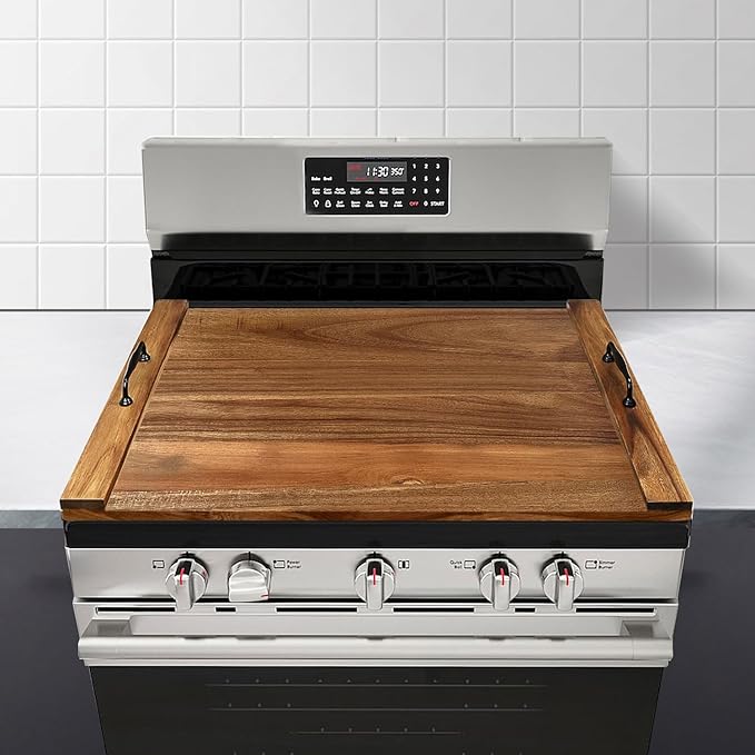Noodle Board Stove Cover with Handles for Electric, Gas Stove Top (Acacia Wood)