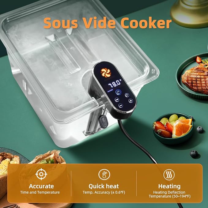 Sous Vide Cooker,1300 Watts, Immersion Circulators, Sous Vide Precision Cooker,Temperature and Time Digital Display Control, Ultra-Quiet,Fast-Heating,Easy to store,IPX7 Waterproof
