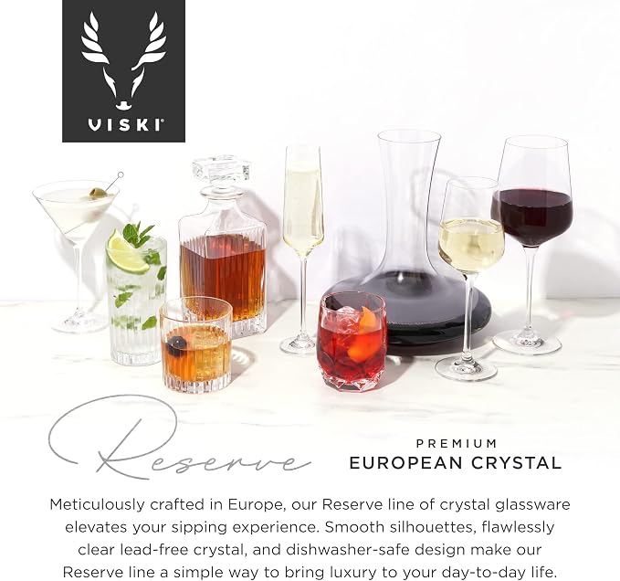 Viski Reserve Milo Whiskey Decanter with Stopper, Stylish Crystal Liquor Decanter for Bourbon, Scotch, Spirits, Wedding Gifts, Man Cave Essentials, Elegant Home Bar Accessories, 28 oz (828 ml)