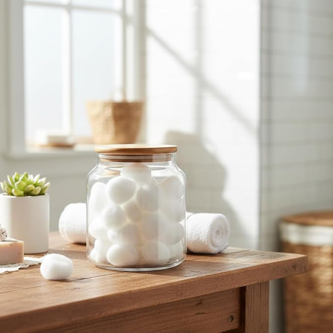 kitchentoolz 1/2 Gallon Mason Jar - Borosilicate Half Gallon Mason Jars Large - 64oz Wide Mouth Big Storage with Wooden Lid - Half Gallon Glass Jar - 4 Pack
