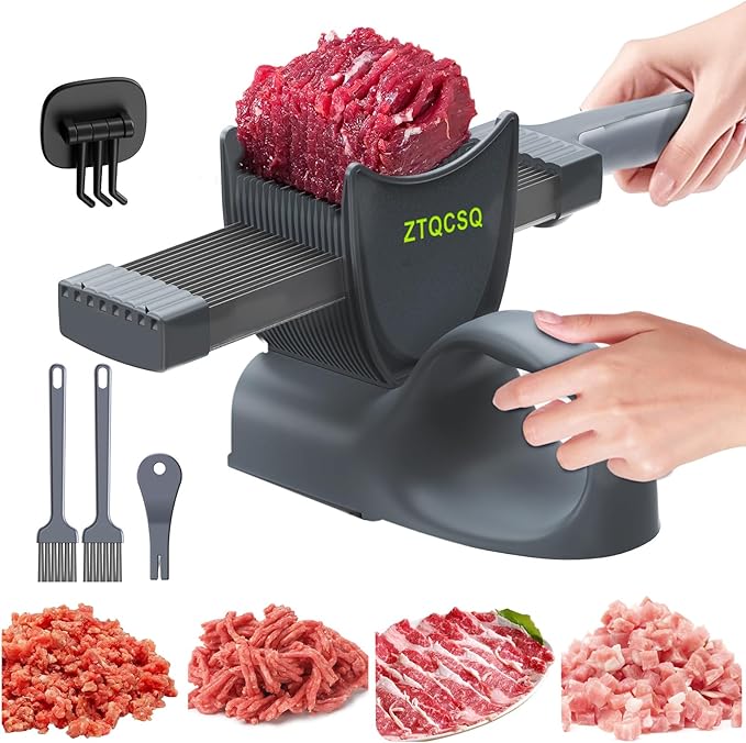 Meat Slicer for Fresh Raw Meat (Steady Grip), 17 in 1 Stainless Steel Cleaver Kitchen Knife, Slice, Shred, Chop, Meal Prep, Beef Pork Mutton for Cooking BBQ Hot Pot Meat Slicer -Pink