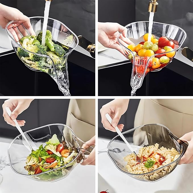 Multi-functional Drain Basket - 2024 New Fruit Cleaning Bowl with Strainer Container, Kitchen Sink Food Catcher Drainer Fruit Rinser Vegetable Washing Filter Bowl over the Sink Colander (1PC, Grey)