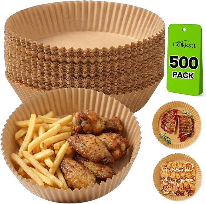 500 Pcs Round Air Fryer Liners Disposable, Paper Liners for Air Fryer Basket, Parchment Paper Air Fryer Liners, Non-Stick and Oil Proof for Easy Cleanup, Parchment Paper Round for Bread, Fries, Pizza