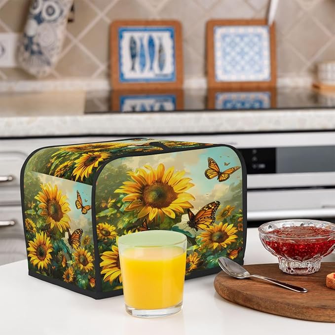 Sunflower Yellow Beautiful 4 Slice Toaster Cover Dust And Fingerprint Bread Maker Cover Bakeware Protector Washable Appliance Covers Kitchen Accessories For Home Kitchen Women Gift