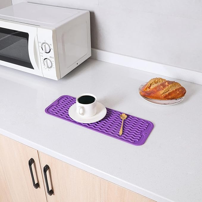 MicoYang Silicone Dish Drying Mat for Multiple Usage,Easy clean,Eco-friendly,Heat-resistant Silicone Mat for Kitchen Counter,Sink,Bar,Bottle,or Cup Purple M 17 inches x 6 inches